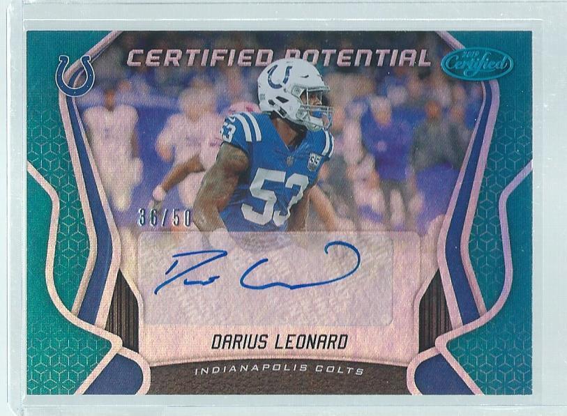 DARIUS LEONARD 2019 PANINI CERTIFIED POTENTIAL AUTO TEAL #D 36/50