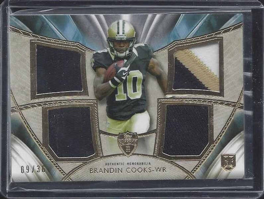 BRANDIN COOKS 2014 TOPPS SUPREME BLUE QUAD SAINTS 3 CLR ROOKIE PATCH RC #D 9/36