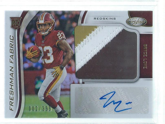 BRYCE LOVE 2019 PANINI CERTIFIED FRESHMAN FABRIC 3 COLOR PATCH AUTO RC #D 2/399