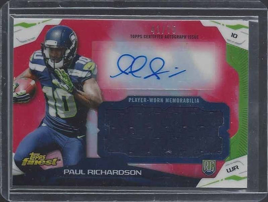 PAUL RICHARDSON 2014 FINEST ROOKIE RED REFRACTOR JUMBO JERSEY AUTO RC #D 41/75