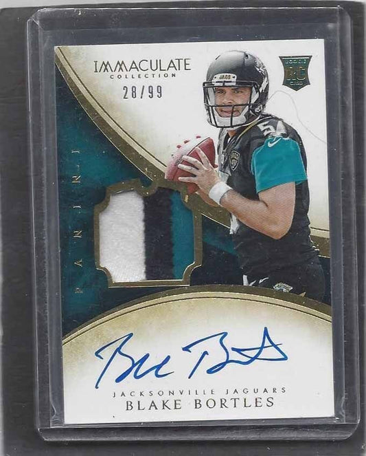 BLAKE BORTLES 2014 IMMACULATE RPA 3 COLOR TRUE ROOKIE PATCH AUTO RC #D 28/99