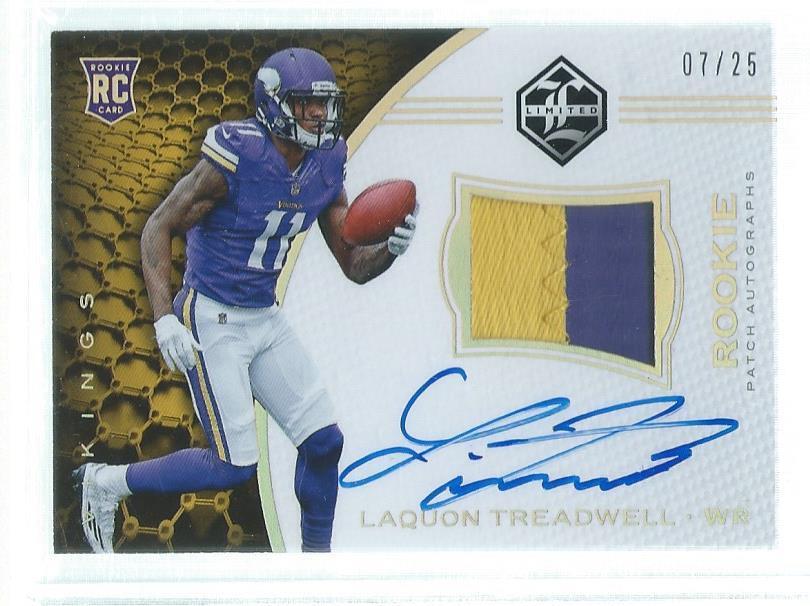 LAQUON TREADWELL 2016 PANINI LIMITED 2 COLOR PATCH ON CARD AUTO RC #D 7/25