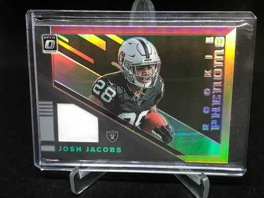JOSH JACOBS 2019 DONRUSS OPTIC RED YELLOW PRIZM ROOKIE PHENOMS JERSEY RC