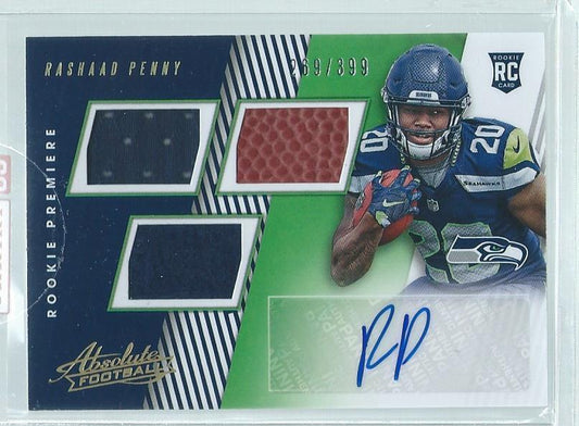 RASHAAD PENNY 2018 PANINI ABSOLUTE RPM TRIPLE JERSEY AUTO RC #D 269/399