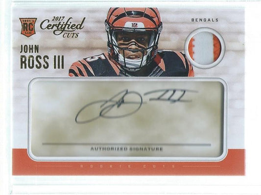 JOHN ROSS III 2017 PANINI CERTIFIED CUTS 3 COLOR PATCH AUTO RC #D /49
