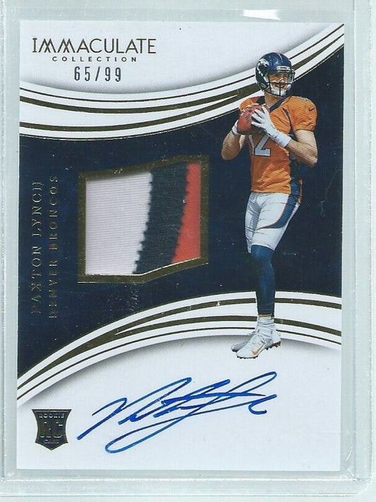 PAXTON LYNCH 2016 PANINI IMMACULATE RPA 3 COLOR PATCH ON CARD AUTO RC #D 65/99