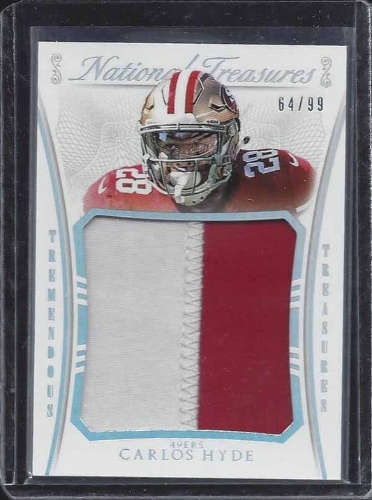 CARLOS HYDE 2015 NATIONAL TREASURES JUMBO 2 COLOR TREMENDOUS 49ERS PATCH #D /99