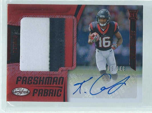 KEKE COUTEE 2018 PANINI CERTIFIED FRESHMAN 3 COLOR PATCH AUTO RED RC #D 115/149