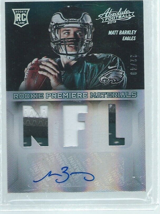 MATT BARKLEY 2013 PANINI ABSOLUTE RPM SILVER TRIPLE PATCH AUTO RC #D 22/49