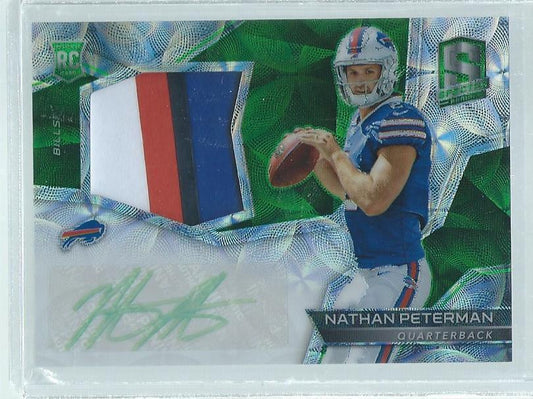 NATHAN PETERMAN 2017 PANINI SPECTRA 4 COLOR PATCH AUTO GREEN PRIZM RC #D /50