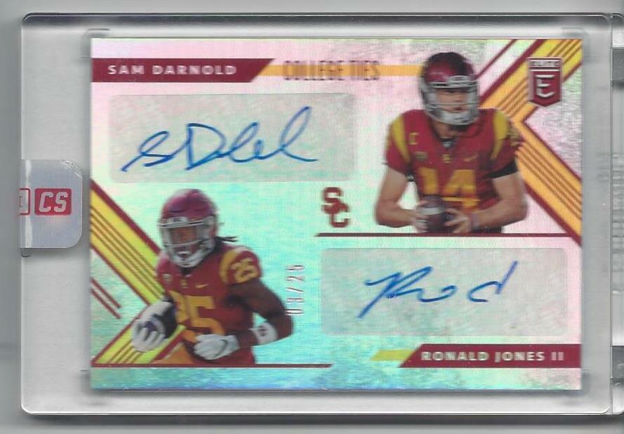 SAM DARNOLD RONALD JONES 2018 ELITE COLLEGE TIES USC DUAL AUTO RC #D 3/25