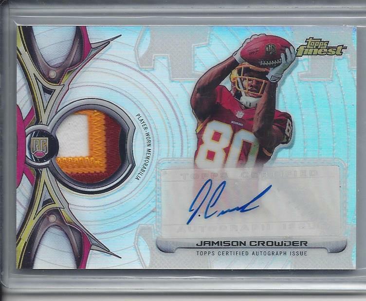 JAMISON CROWDER 2015 FINEST RPA REFRACTOR 2 COLOR REDSKINS ROOKIE PATCH AUTO RC