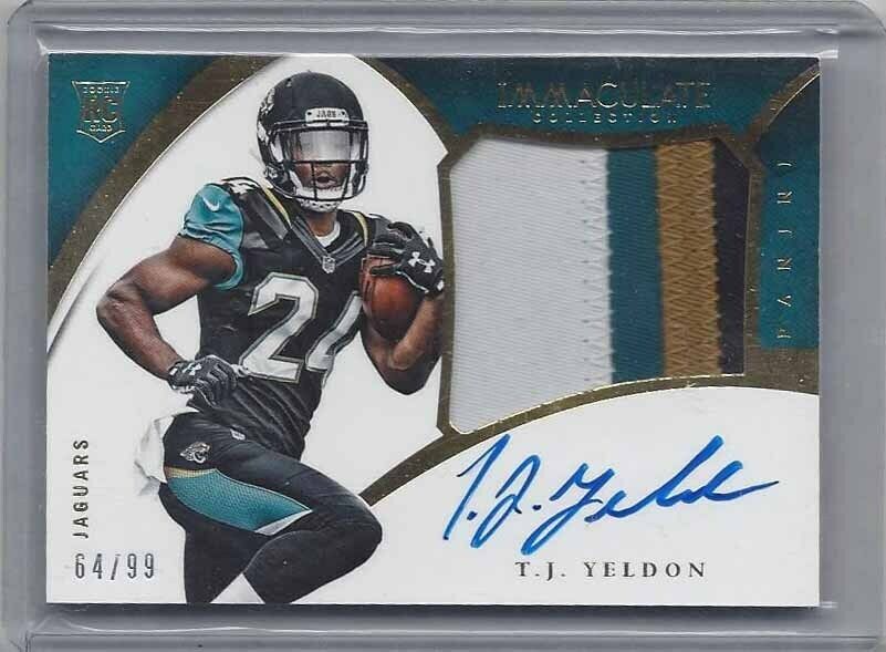 T.J. YELDON 2015 IMMACULATE PREMIUM PATCHES JUMBO PATCH ON CARD AUTO RC #D /99
