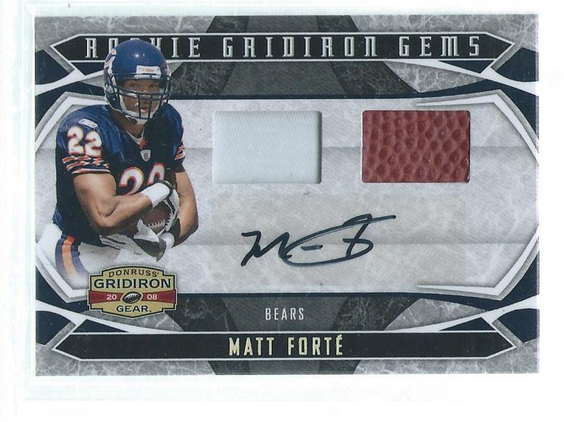 MATT FORTE 2008 DONRUSS PLAYOFF GRIDIRON GEAR GEMS DUAL JERSEY AUTO RC #D 8/50