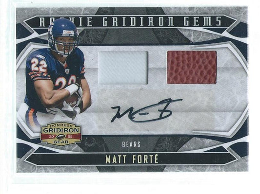 MATT FORTE 2008 DONRUSS PLAYOFF GRIDIRON GEAR GEMS DUAL JERSEY AUTO RC #D 8/50