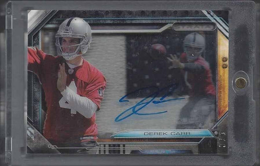 DEREK CARR 2014 TOPPS STRATA RIVET SHADOWBOX JUMBO PATCH ON CARD AUTO RC #D 3/5