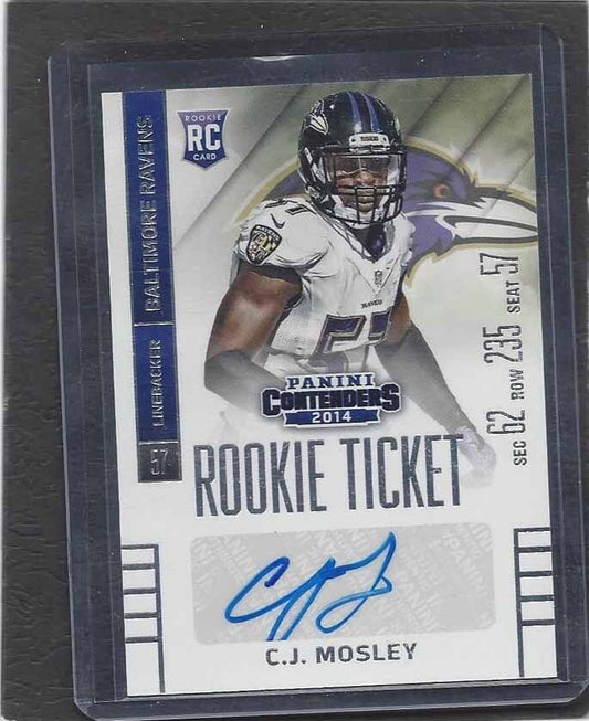 C.J. MOSLEY 2014 PANINI CONTENDERS RAVENS ROOKIE TICKET AUTO RC #111