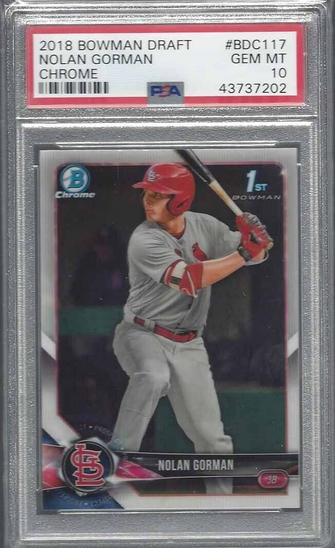 NOLAN GORMAN 2018 BOWMAN DRAFT CHROME 1ST PROSPECT #117 PSA 10 GEM MINT
