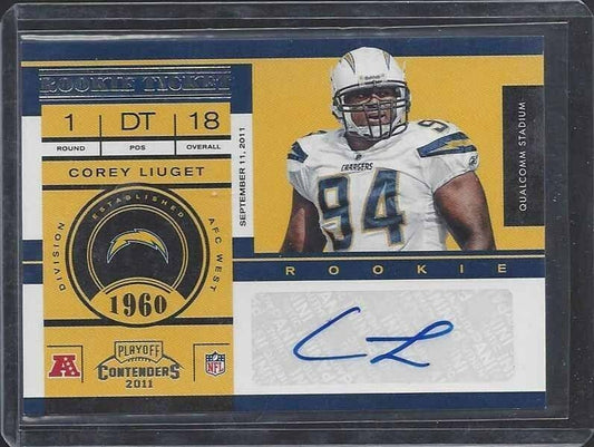 COREY LIUGET 2011 PANINI CONTENDERS CHARGERS ROOKIE TICKET TRUE RC AUTO #121