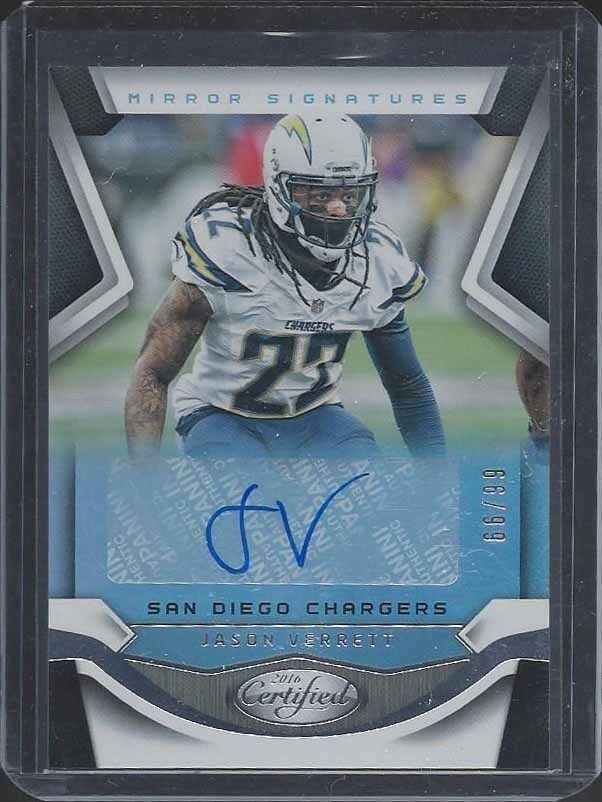 JASON VERRETT 2016 CERTIFIED MIRROR SILVER SIGNATURES CHARGERS AUTO #D 66/99