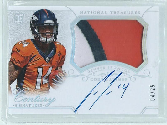 CODY LATIMER 2014 NATIONAL TREASURES 3 COLOR PATCH ON CARD AUTO RC #D 4/25
