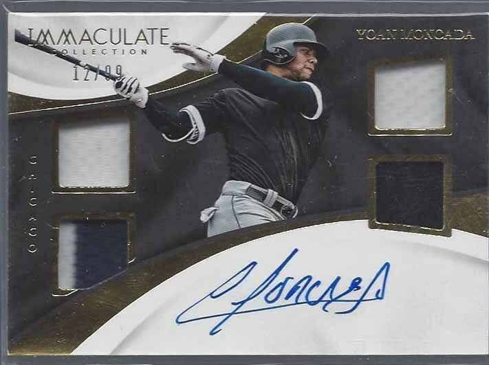 YOAN MONCADA 2017 IMMACULATE WHITE SOX PROSPECT QUAD PATCH ON CARD AUTO #D 12/99