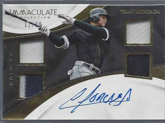 YOAN MONCADA 2017 IMMACULATE WHITE SOX PROSPECT QUAD PATCH ON CARD AUTO #D 12/99