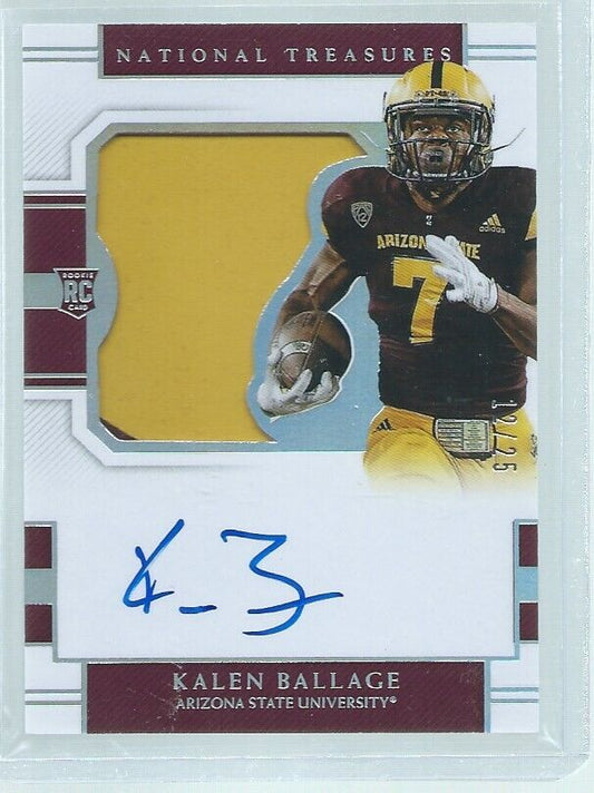 KALEN BALLAGE 2018 NATIONAL TREASURES 2 COLOR PATCH ON CARD AUTO SILVER RC /25