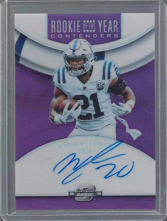 NYHEIM HINES 2018 CONTENDERS OPTIC PURPLE ROOKIE OF THE YEAR AUTO RC #D 16/99