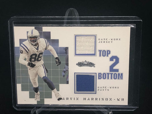 MARVIN HARRISON 2002 FLEER TOP 2 BOTTOM GAME WORN 2 CLR JERSEY/PANTS #D 230/250