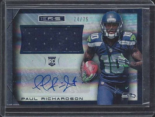 PAUL RICHARDSON 2014 ROOKIES & STARS LONGEVITY ROOKIE JERSEY AUTO RC #D 74/75