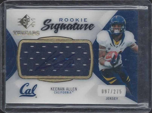 KEENAN ALLEN 2013 SP ROOKIE THREADS SIGNATURE JERSEY ON CARD AUTO RC #D 97/275