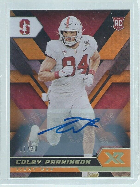 COLBY PARKINSON 2020 CHRONICLES DRAFT PICKS XR AUTO ORANGE RC #D 7/20