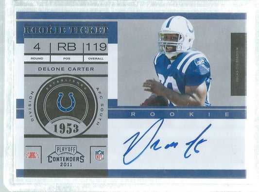 DELONE CARTER 2011 CONTENDERS ROOKIE TICKET SP VARIATION ON CARD AUTO RC #236