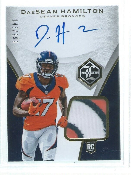 DAESEAN HAMILTON 2018 PANINI LIMITED 3 COLOR PATCH ON CARD AUTO RC #D 146/299
