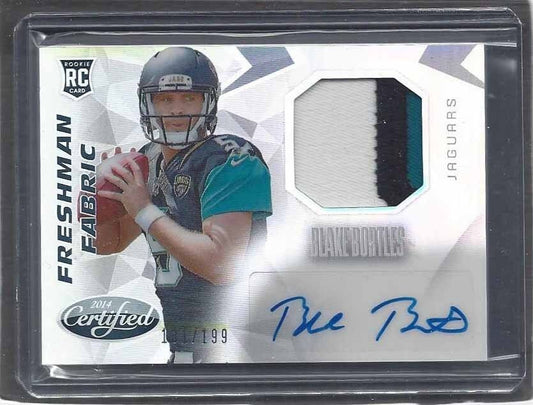 BLAKE BORTLES 2014 CERTIFIED FRESHMAN FABRIC 3 COLOR RPA PATCH AUTO RC #D /199