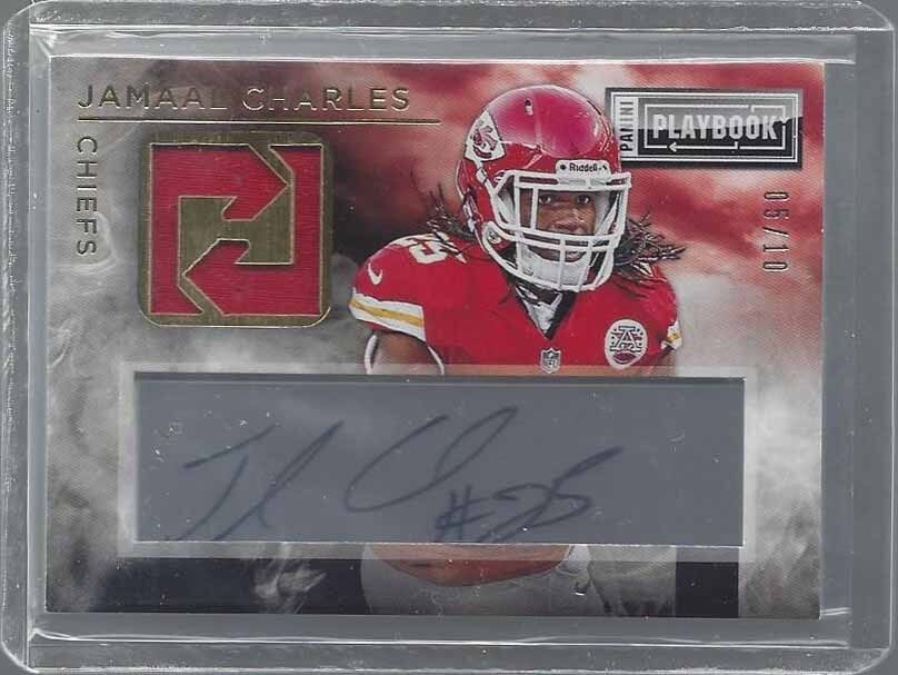 JAMAAL CHARLES 2014 PANINI PLAYBOOK GOLD ACETATE JERSEY ON CARD AUTO #D 5/10