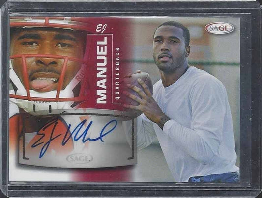 E.J. MANUEL 2013 SAGE ON CARD RAIDERS ROOKIE AUTO RC #30