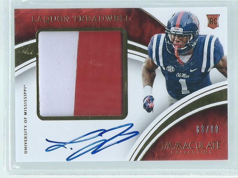 LAQUON TREADWELL 2016 PANINI IMMACULATE 2 COLOR PATCH ON CARD AUTO RC #D /99