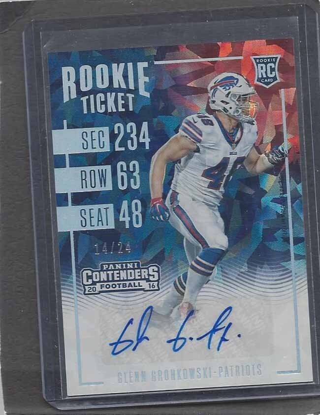 GLENN GRONKOWSKI 2016 CONTENDERS BILLS CRACKED ICE ROOKIE AUTO RC #D 14/24