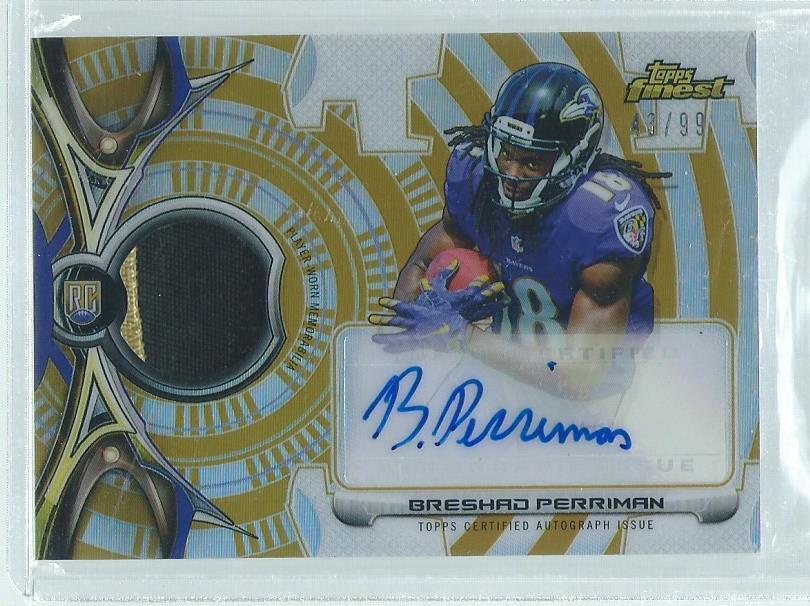 BRESHAD PERRIMAN 2015 TOPPS FINEST 2 COLOR PATCH AUTO GOLD REFRACTOR RC #D /99