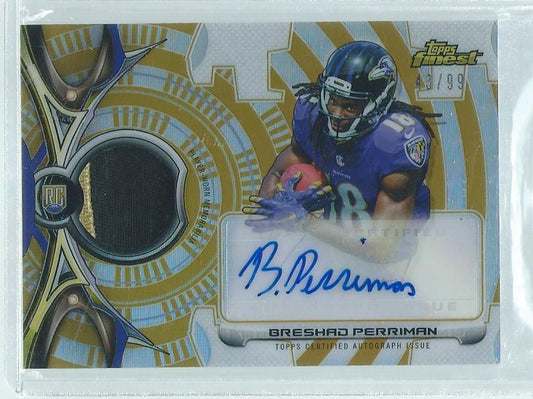 BRESHAD PERRIMAN 2015 TOPPS FINEST 2 COLOR PATCH AUTO GOLD REFRACTOR RC #D /99