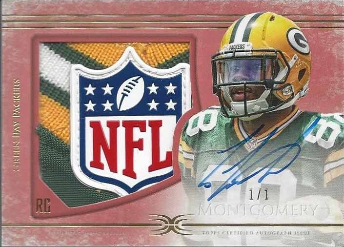 TY MONTGOMERY 2015 TOPPS DEFINITIVE RED NFL LOGO SHIELD PATCH AUTO RC #D 1/1