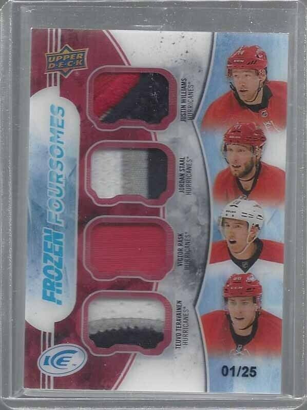 RASK STAAL WILLIAMS TERAVAINEN 2017-18 ICE FROZEN FOURSOMES QUAD PATCH #D 1/25