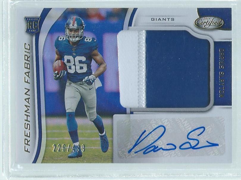 DARIUS SLAYTON 2019 PANINI CERTIFIED FRESHMAN 2 COLOR PATCH AUTO RC #D 226/499