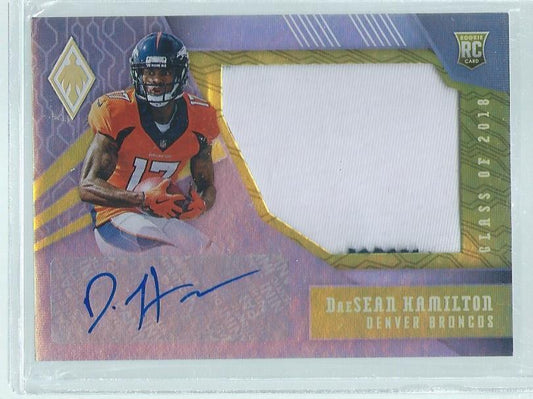 DEASEAN HAMILTON 2018 PANINI PHOENIX 2 COLOR PATCH AUTO YELLOW RC #D 37/75