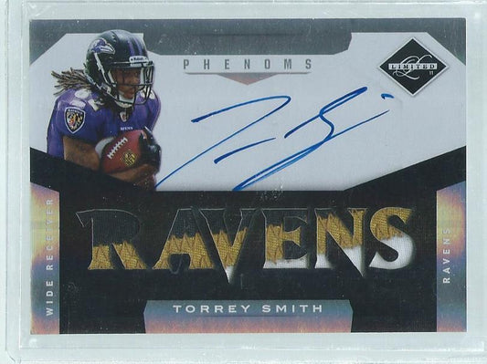 TORREY SMITH 2011 PANINI LIMITED PHENOMS 3-COLOR PATCH ON CARD AUTO RC #D /299