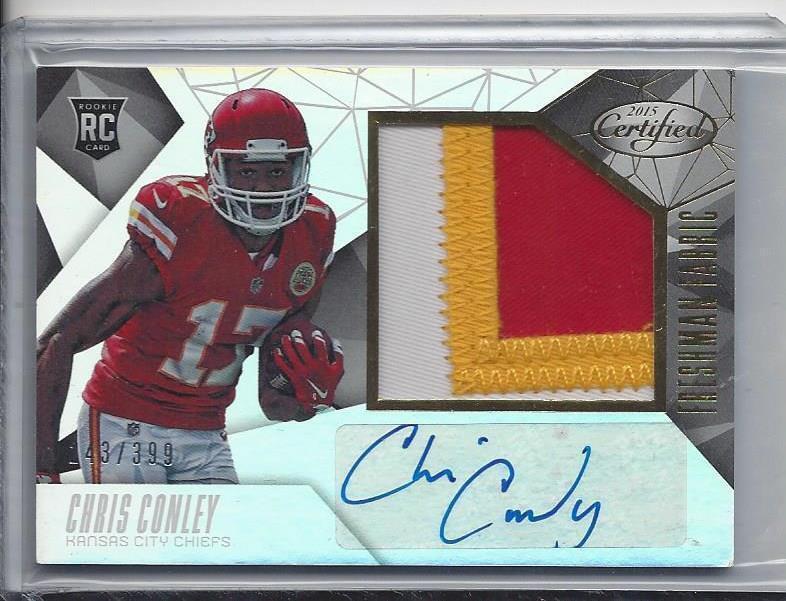 CHRIS CONLEY 2015 CERTIFIED FRESHMAN FABRIC 3 COLOR ROOKIE PATCH AUTO RC #D /399