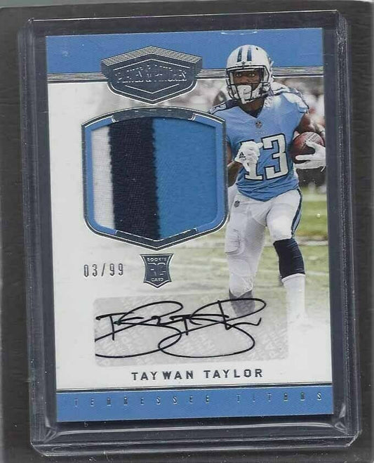 TAYWAN TAYLOR 2017 PLATES & PATCHES 3 COLOR PATCH TITANS ROOKIE AUTO RC #D 3/99