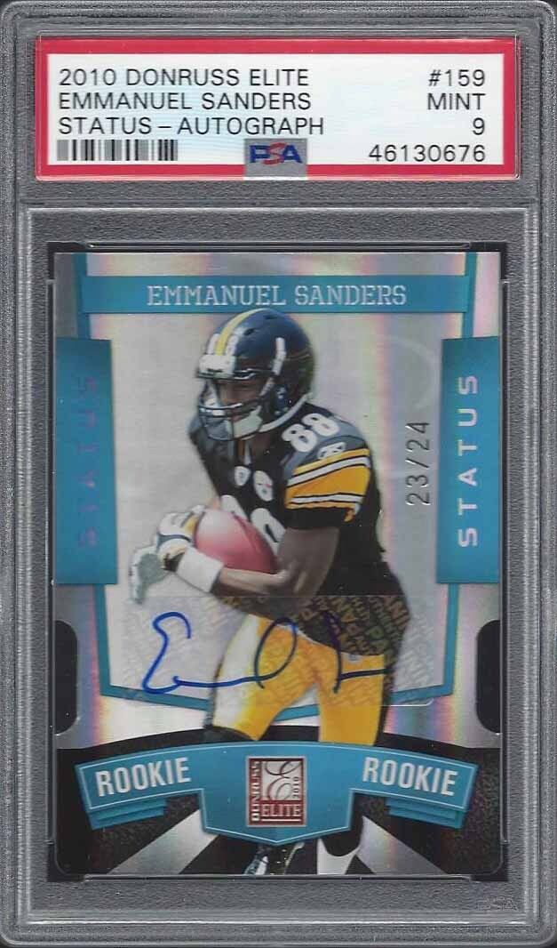 EMMANUEL SANDERS 2010 DONRUSS ELITE STATUS DIE CUT AUTO RC #D 23/24 PSA 9 MINT